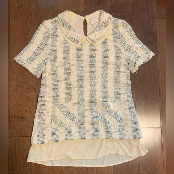 Anthropologie collared knit tweed boucle top blouse - Picture 2 of 9